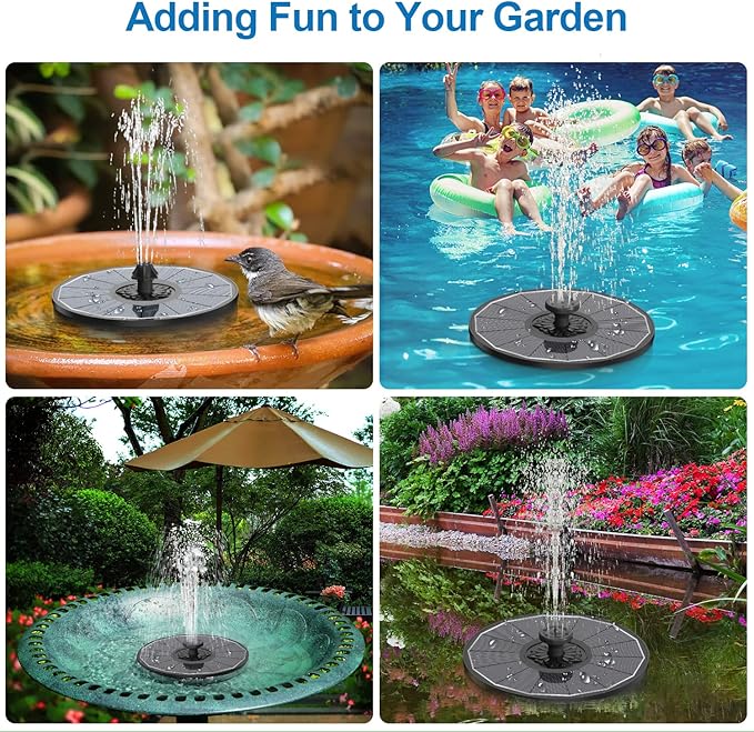 3.5W Solar Fountain with 2000mAh Battery - Work On Cloudy Days - Upgrade Glass Panel Solar Bird Bath Fountain, Hummingbird Water Feature Pump with 7 Nozzles, 4 Fixed Pipes for Garden, Pool