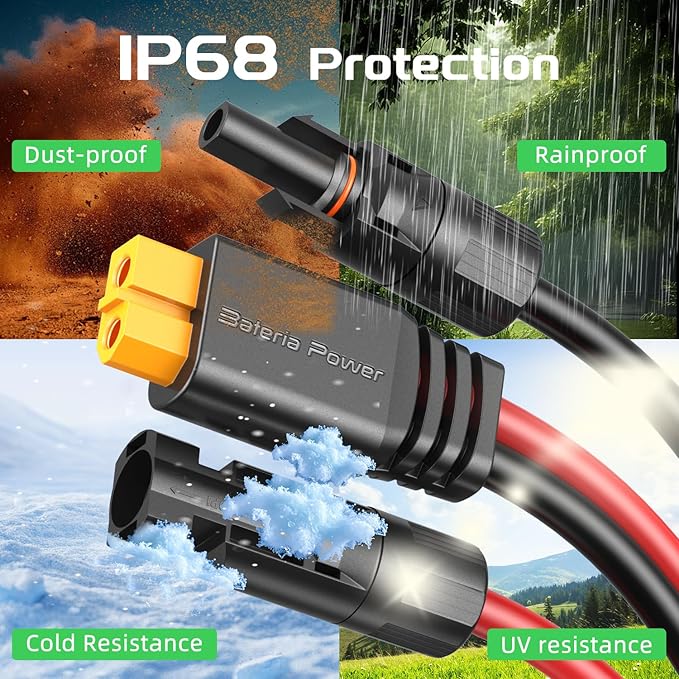 Bateria Power Solar to XT60 Charge Extension Cable 10AWG 25Ft, Solar Connector to XT60 Adapter Cable for Solar Panel to LiFePO4 Battery RV Portable Power Station Solar Generator,10AWG 25Ft