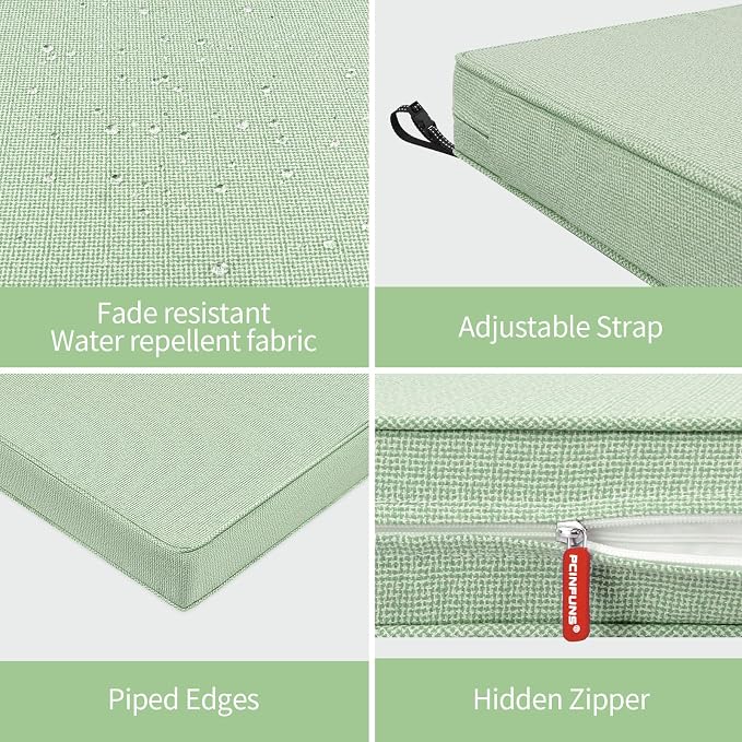 Patio Chair Cushions 19x19 Inch, Water Repellent Outdoor Seat Cushions with Adjustable Straps, Fade Resistant Replacement Cushions for Garden Deck Sofa Couch, Set of 2, Light Green