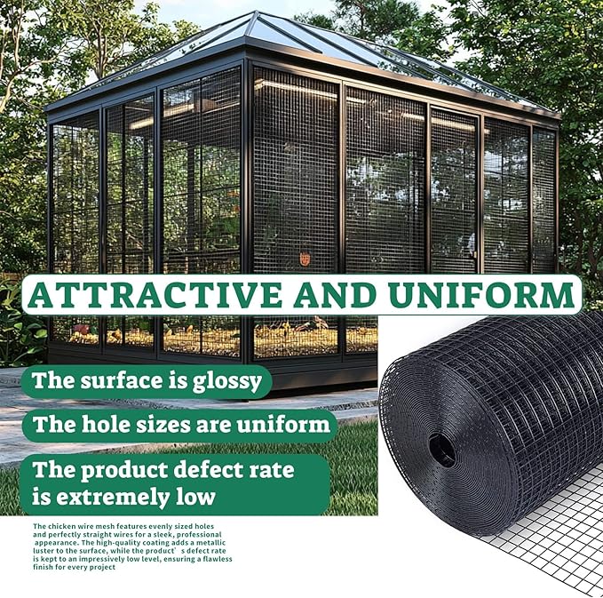 SEBOSS Hardware Cloth 1/2 inch 36 x 50 ft 19-Gauge, Black Vinyl Coated, Chicken Wire Mesh Chicken Wire Fencing Mesh Wire Fence Roll Garden Fence Wire Cloth Rat Wire Hardware Mesh