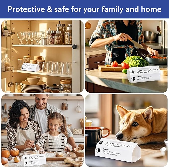Mouse & Bugs Roach Spider Insect Traps, 76 Pack Glue Traps for Mice Ant Snake Rats, Sticky Pest Control Adhesive Tray for Catching, Sesame Oil Scent Non Toxic Pre-Baited Glue Boards Indoor Home