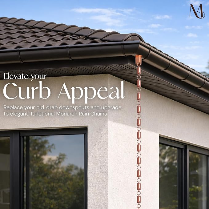 Monarch Rain Chains Aluminum Cylinder Brushed Copper Rain Chains for Gutters – 8.5 ft Black Decorative Rainchain Outdoor Durable Heavy Duty Gutter Chain Downspout, Modern Rainchains for Outside