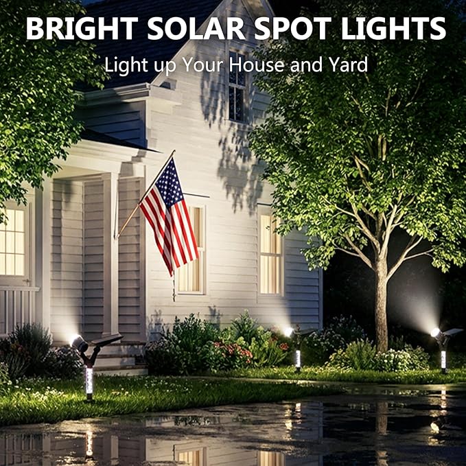 DenicMic Solar Spot Lights Outdoor Waterproof 6000K Cold White Lens LED Adjustable Angle Solar Lights Outdoor for Yard Garden Patio Wall Landscape Lighting Outside 4 Pack