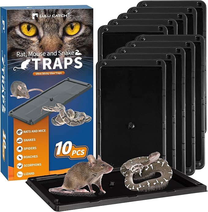 LULUCATCH Mouse Traps Indoor for Home 10 Pack, Bulk Sticky Traps with Peanut Butter Scent, Rat Trap & Insect Catcher for Garage, Warehouse, Glue Board for Mice, Lizard, Cockroach & Spiders