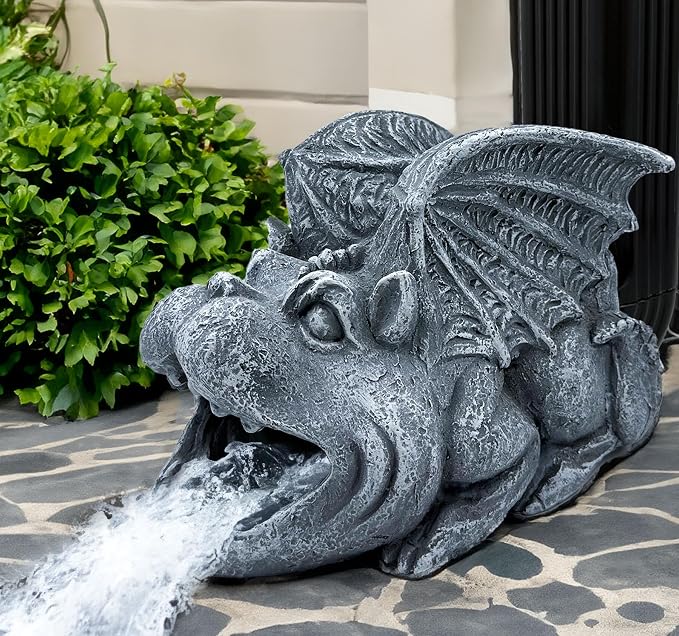 Teaeeno Gargoyle Gutter Downspout Extension, Gothic Statue Gutter Downspouts Extension, Funny Animal Garden Splash Block Outdoor Sculpture, 3"×4" Rain Gutter Downspout Splash Block