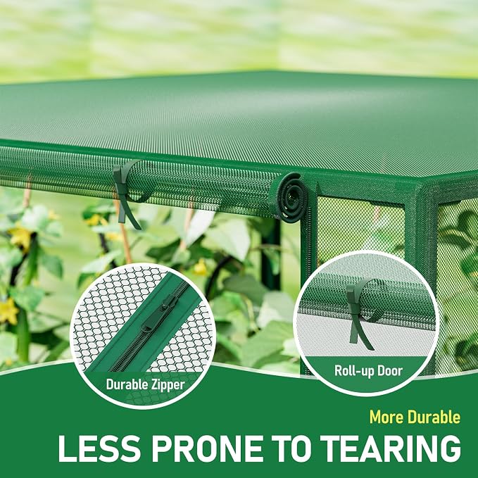 SPECILITE 49x49x39in Garden Plant Netting Mesh Cover for Raised Bed with Roll-up Zipper Door for Vegetables Fruits, Large Tunnel Gardening Net, Green