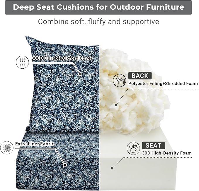 IPYNBAP Outdoor Cushions for Patio Furniture,Outdoor Seat Cushion Set 24 x 24 x 4 Inch,Waterproof & Fade Resistant Outdoor Chair Cushions,Deep Patio Chair Cushion with Removable Cover,Green Paisley
