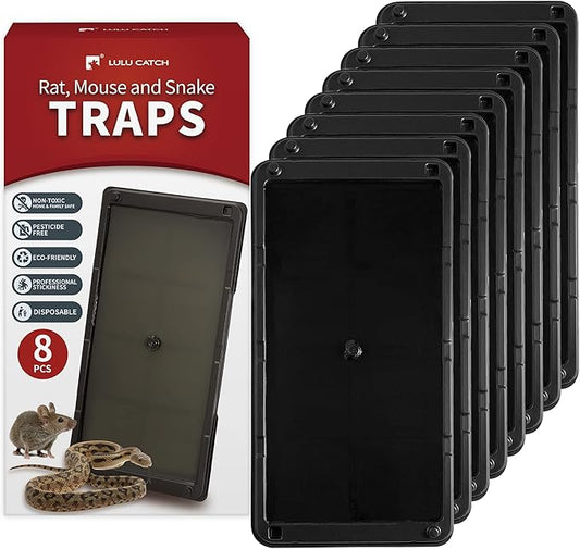 LULUCATCH Sticky Mouse Trap, 8 Pack Large Glue Traps, Pre-Baited Heavy Duty Non-Toxic Bulk Glue Boards Mouse Traps Indoor for Mice, Snakes, Rat, Insects, Cockroaches & Spiders, Pet Safe Easy to Use