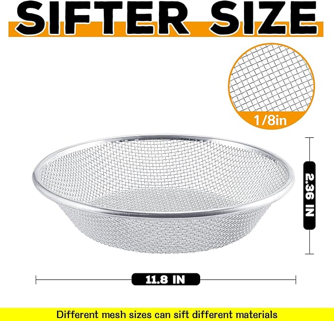 Sifter.Size 1/8" Mesh Soil Sifter Sieve - Heavy Duty Galvanized Screen for Compost, Dirt, Rocks, Gravel & Garden - Fits 5 Gallon Bucket, Rust-Resistant - Composting & Sifting Tool