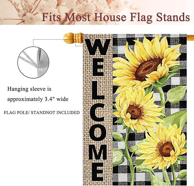 Summer Sunflower Garden Flag 28x40 inch Double Sided Welcome Large House Flag, Outdoor Yard Flag for Porch Farmhouse Summer Decor