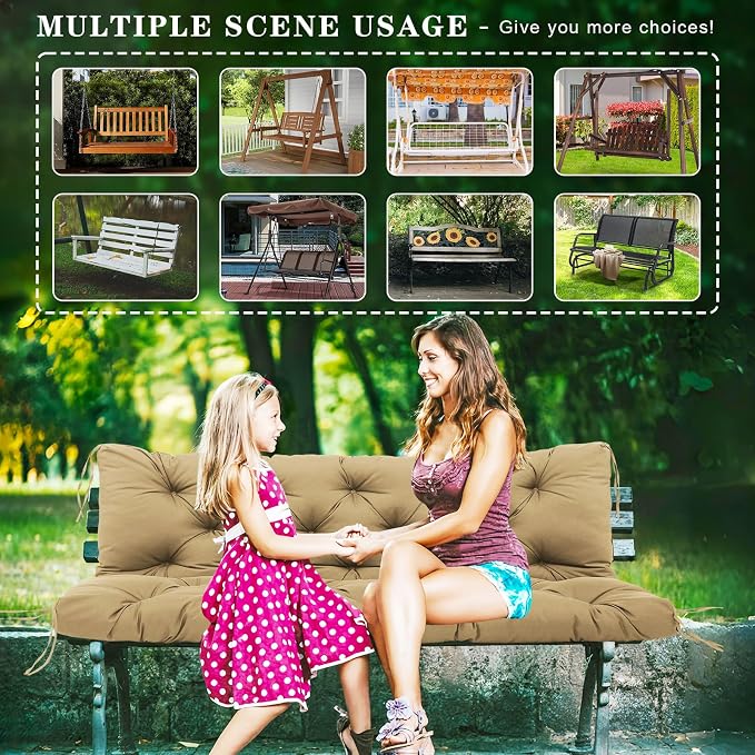Porch Swing Cushions Outdoor, 5 Inch Thick Waterproof 2-3 Seater Replacement Swing Cushion with Backrest and Anti-Slip Ties, Perfect for Porch, Patio, Garden, Outdoor Bench Furniture, 48×40×5 Inch