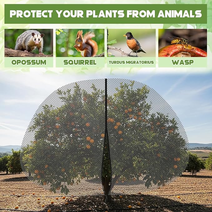 20ft x 20ft Extra Large Fruit Tree Netting Cover with Zipper and Drawstring Garden Plant Protector Bird Barrier for Blueberry Bushes Ultra Fine Mesh Garden Netting for Birds Squirrels Cicadas (Black)