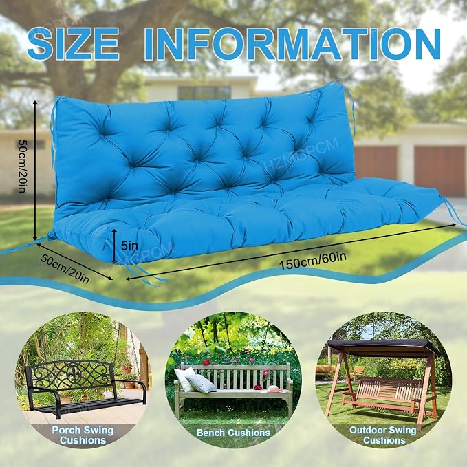 Premium 5" Thick Waterproof Outdoor Swing Cushions Sturdy Durable 2-3 Seat Replacement Porch Swing Cushions with Backrest&Ties Bench Cushion for Outdoor Furniture Backyard Patio (60x40x5inch)