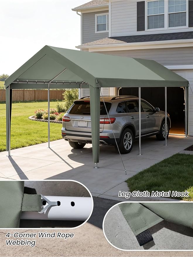 12 x 20 Ft Carport Replacement Cover, Heavy Duty Outdoor Car Tarp Canopy, Waterproof & UV Protected Tear Oxford Tarp with Ball Bungees (Frame is Not Included)