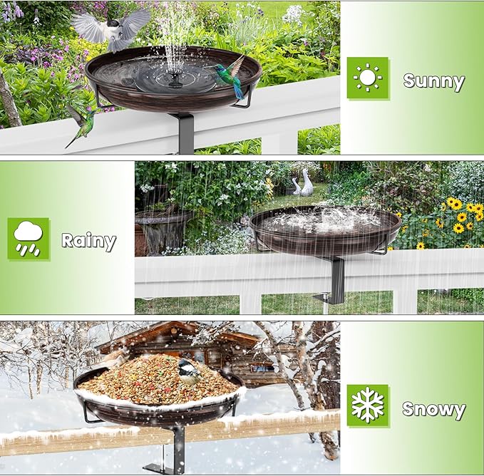 Deck Mounted Metal Bird Bath for Outside, Detachable Birdbath Bowl with Adjustable Steel Clamp, Outdoor Bird Feeder for Railing Balcony Fence Yard Art Garden Decor (Vintage Bronze)