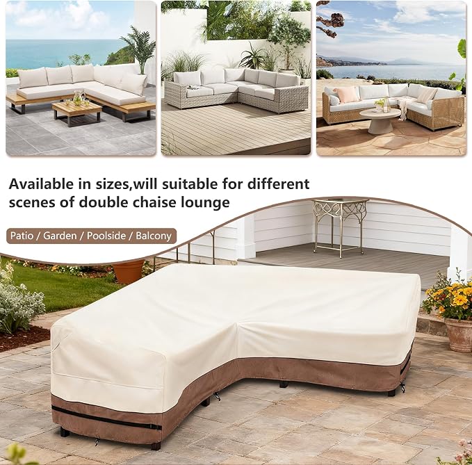 okcool Outdoor Sectional Cover,V Shaped Patio Furniture Covers for 5-Seater Outdoor Sectional Furniture Couch 85"(85''L) x 33.5''D x 31''H, Beige & Brown