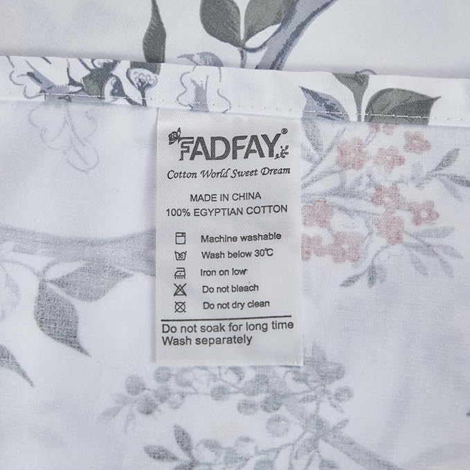 FADFAY Sheets Set King Rustic Bird Floral Bed Sheets Set Vintage Botanical Bedding Shabby Branches Leaves Bedding Collections 100% Egyptian Cotton Breathable Soft 17.7" Deep Pocket 4Pcs, King Size