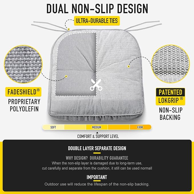 SUNROX Memory Foam Non Slip Rocking Chair Cushion, FadeShield Water Resistant Thicken Durable Tufted Pads, Set of Seat & Back Cushion with Ties for Indoor/Outdoor Rocker, 2 Piece, Heather Grey