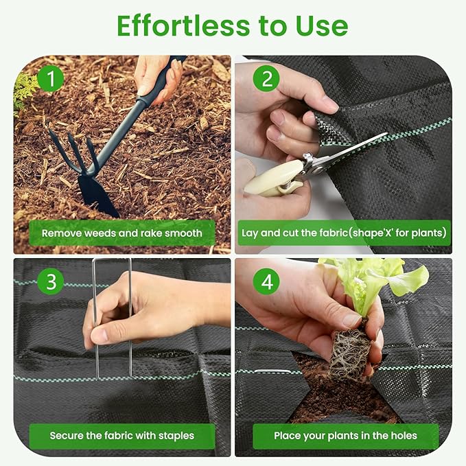Weed Barrier Fabric, 3x300ft Landscape Fabric, 3.2oz Heavy Duty Durable Woven Geotextile Fabric, High Permeability Ground Cover Mat, Driveway Fabric, Garden Weed Control Cloth with 20 U-Securing Pegs