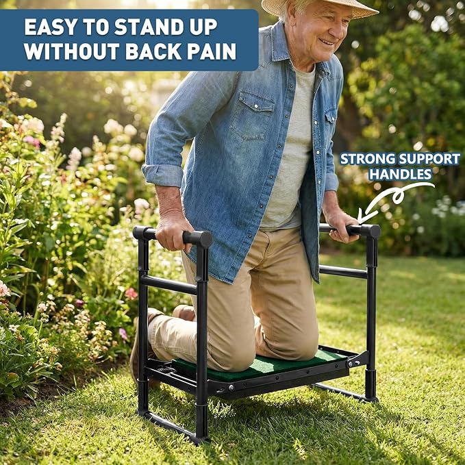 Garden Kneeler and Seat for Seniors – Heavy Duty Anti-Tip Gardening Stool with Widened Thick Soft Kneeling Pad, Foldable Garden Bench with Sturdy Handles, Gardening Gifts for Women Men Mom (Blue)