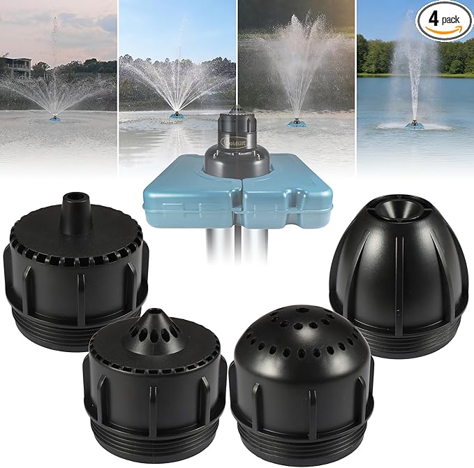 Goldlife Pond Fountain Aerator Nozzle - N3 Nozzle Kit, 4-in-1 Unique Water Flow Modes, Black ABS Water Spray Sprinkler Head, Replacement Fountain Aerator Pump Nozzle for Garden Pond Lake
