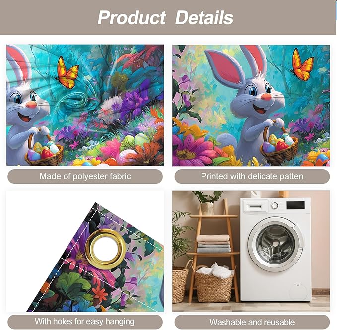 7 * 16FT Summer Garage Door Cover Decorations Sunset Palm Trees Garage Door Banner for Outdoor Indoor Summer Party Photography Backdrop (easter rabbit, 6 * 13 ft)
