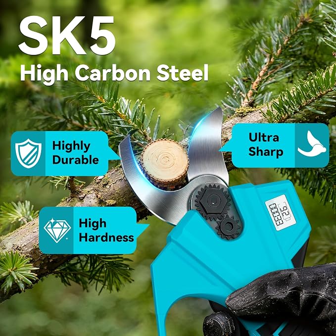 2-in-1 Pole Pruning Shears, 1.4" Cutting Diameter Cordless Electric Pole Pruners - Brushless Motor, 2x4.0Ah Batteries, Extra SK5 Blade, 4 Modes Adjustable Branch Cutter for Garden & Flower (Yellow)