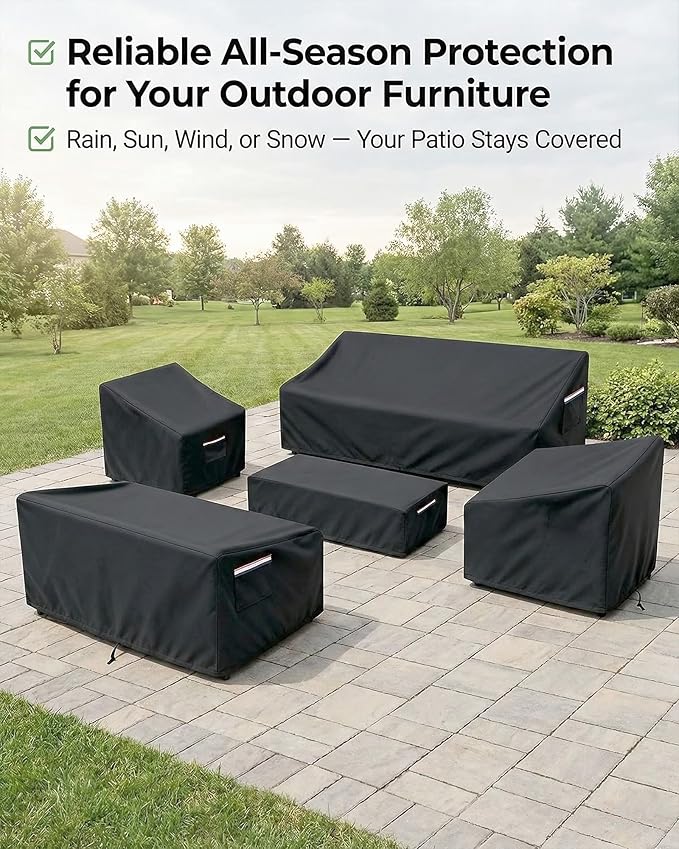 Patio Furniture Cover Set, 5-Piece Outdoor Furniture Cover Waterproof, Covers for Sofa, Loveseat, Chairs & Coffee Table, Heavy-Duty 600D Lawn Patio Set Covers,UV-Resistant All-Season Protection,Black