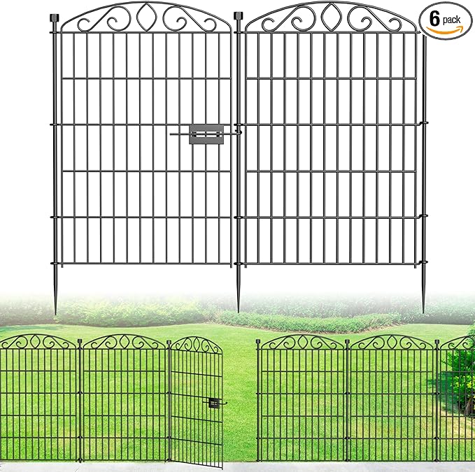 12 Panel Garden Fence with Gate - 36in H x 24.1 ft L, No Dig Rustproof Metal Tall Animal Barrier for Dogs Rabbits, Decorative Outdoor Border for Yard, Patio, and Flower Beds