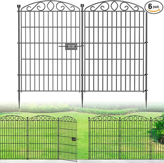 12 Panel Garden Fence with Gate - 36in H x 24.1 ft L, No Dig Rustproof Metal Tall Animal Barrier for Dogs Rabbits, Decorative Outdoor Border for Yard, Patio, and Flower Beds