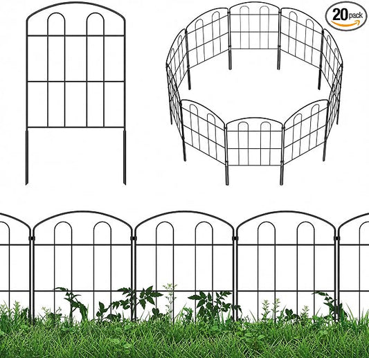 CADUKE 20 Pack Garden Fence Border, 24in x 22ft | Rustproof Metal, No Dig Fence Panels, Heavy Duty Arched Wire Border Edging, For Dogs