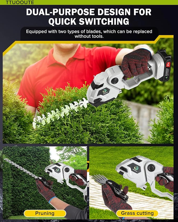 Cordless Hedge Trimmer,Cordless Grass Shears,2-in-1 Bush Trimmer,Cordless Grass Shear Bush Trimmer& Shrubbery Trimmer,Hedge Shear with 2 PCS Rechargeable Battery and Charger for Garden, Lawn.