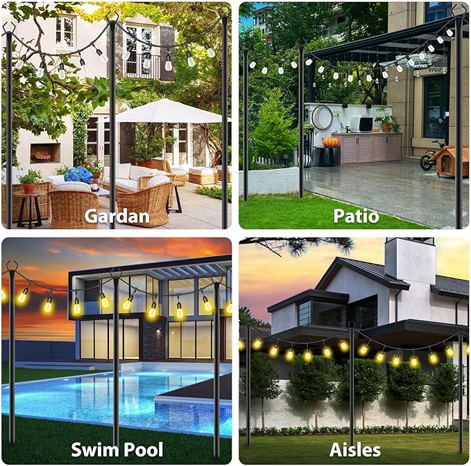 zoegi 10 Pack 10Ft String Light Poles,Light Poles for Outside Lights with Fork,Outdoor Brackets Hanging Lights,Metal Stand for Deck Patio,Backyard,Wedding,Deck,Party