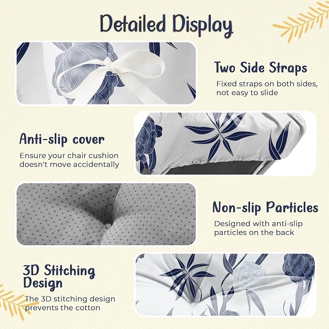 Outdoor Chaise Lounge Chair Cushion 75.1 x 22.8 x 4.7 Inches 100% Waterproof Replacement Cotton Patio Pool Lounge Chair Cushion for Outdoor Furniture with Ties, Blue Enchantress