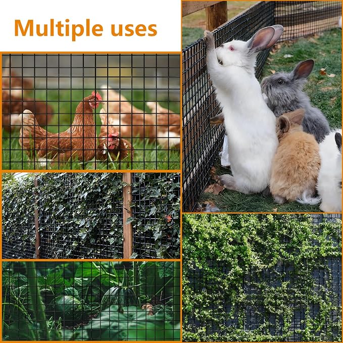 Gardeal 19 Gauge Black Hardware Cloth1/2 Inch -Vinyl Coated Welded Wire Mesh Roll- Duty Rust Proof Fencing for Gardens, Poultry Animal Netting Cage Screen (Black 1/2 16inx50Ft)
