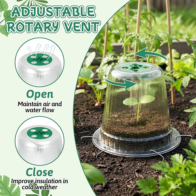 Clear Humidity Domes for Plants - 20 Pack Adjustable Garden Cloches Dome with Ventilation Holes, Transparent Seedling Starter Covers, Nursery Plant Growth Pot Protectors for Outdoor Greenhouse