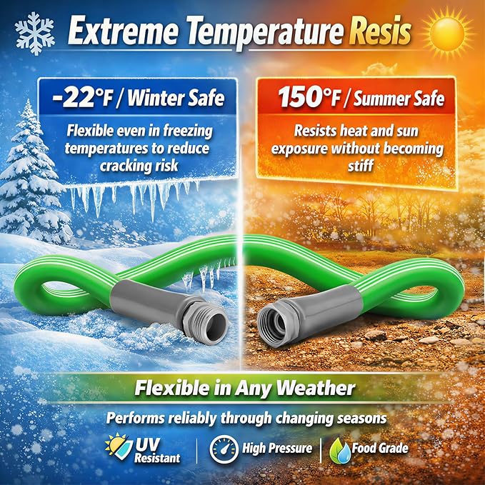 Garden Hose 50 FT, Flexible Rubber Hybrid Water Hose 5/8 Inch, Food-Grade Inner Layer, Kink-Resistant, Lightweight Outdoor Hose for Garden & Lawn