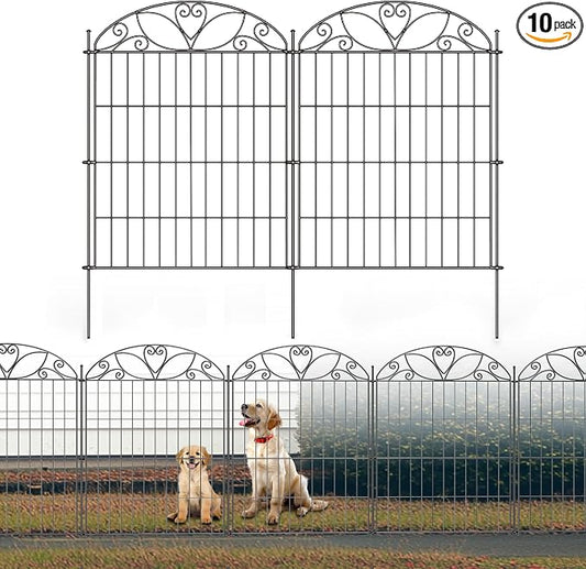 10 Panels No Dig Decorative Outdoor Garden Fence, 40 in(H) X 23.6 ft(L) Animal Barrier Fencing, Rustproof Portable Fence, Temporary Dog Fence Outdoor for Yard, Outside, Backyard, Patio