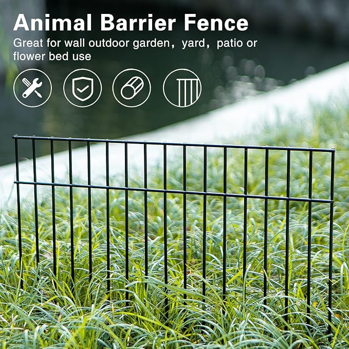Adavin Small or Medium Animal Barrier Fence 10 Pack 24 in(L) X 15 in(H) Underground Decorative Garden Fencing, Dog Rabbits Fences Black Metal Fence Panel Ground Stakes for Outdoor Patio. Total 20 Ft