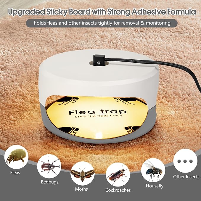 Flea Traps for Inside Your Home, 4 Pack Original Indoor Flea Light Bed Bug Killer w/ 12 Sticky Pads & 12 Light Bulb Refills Replacement, Odorless Insect Infestation Treatment Trap Lamp for Kid Pet