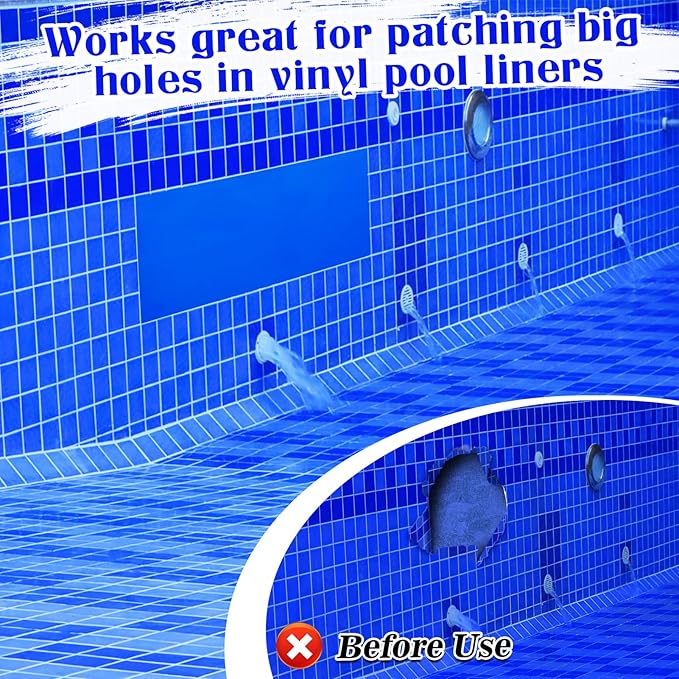 Aulock Exlarge Pool Liner Repair Patch - 4ft x 2.8ft Self-Adhesive PVC Vinyl Patch Kit for In-Ground or Above Ground Pools Inflatable Swimming Pools Boat Air Mattress, Light Blue