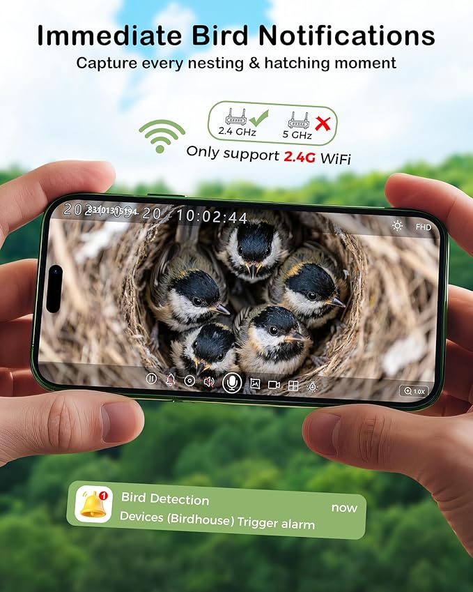 Bird House with Camera,2K HD No-Glow Night Vision,Isolated Camera Bay & 3 Entry Panels,Motion Alerts, Solar Powered Bird Nest Box for Backyard Bird Watching