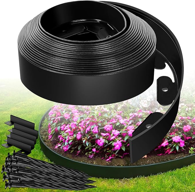 Landscape Edging Border - 3”x80’ Garden Edging Border with 100 Stakes, No Dig Lawn Edging for Landscaping for Garden Bed, Thickened Top Edge Flexible Flower Bed Border Edging for Outdoor