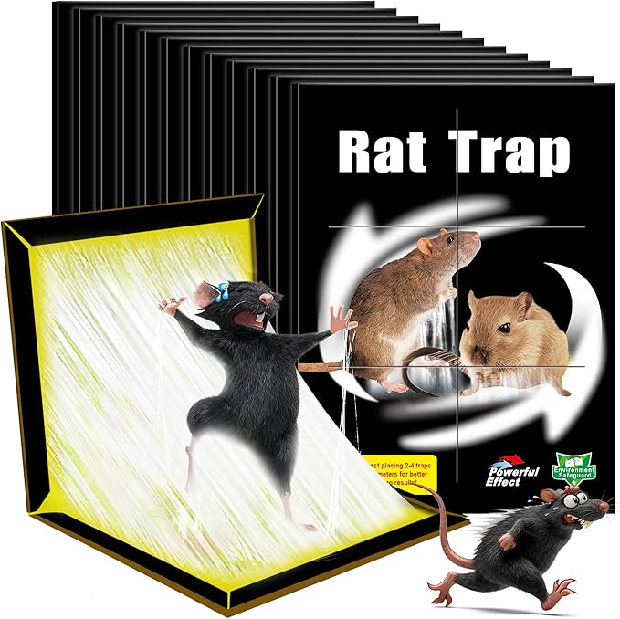 12 Pack Sticky Mouse Traps, Sticky Traps for Rats Mice Rodents Snakes No Touch Indoor Mouse Traps for Home Kitchen Garage Attic Basements, Easy to Set, Black