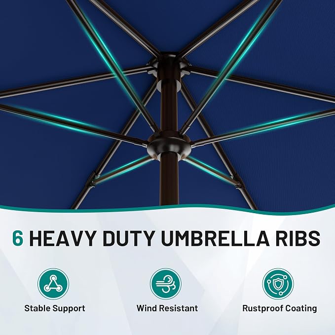 AreShark 11 FT Patio Umbrella for Outdoor, Outdoor Table Umbrella with Push Button Tilt and Crank, Outdoor Patio Umbrellas with 6 Sturdy Ribs, Patio Umbrellas for Market, Garden, Pool (Navy)