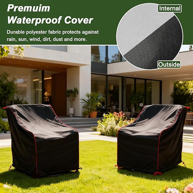 Patio Chair Covers, Outdoor Furniture Waterproof,All-Weather Protection, Fits Adirondack Chair, Lawn Chairs & Swivel Rocking Chairs, Waterproof Outdoor Furniture Cover (Black, 1 Pack)