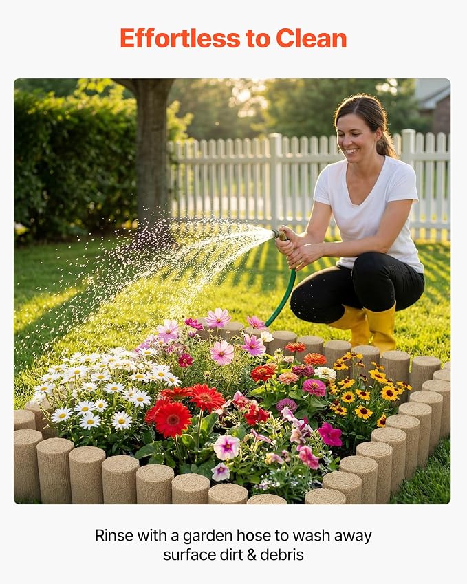 VEVOR No Dig Garden Edging Border, Faux Wood Landscape Edging, Flexible Plastic Lawn Edging for Tree, Flower Bed, Pathway, Yard, 4 Pack 10 Blocks 41.14"L x 3.74" W x 7.48"H, 32 Spikes Included, Beige