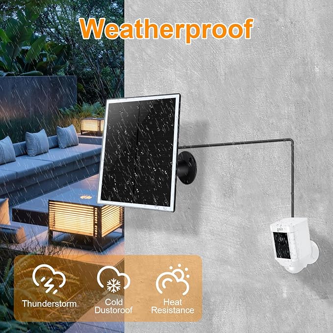 Solar Panel Charger for Ring Camera, Compatible with Ri ng Stick Up Cam Battery, Ring Spotlight Plus/Pro Battery,Waterproof, 5V 6W Fast Charging (Black 1Pack)