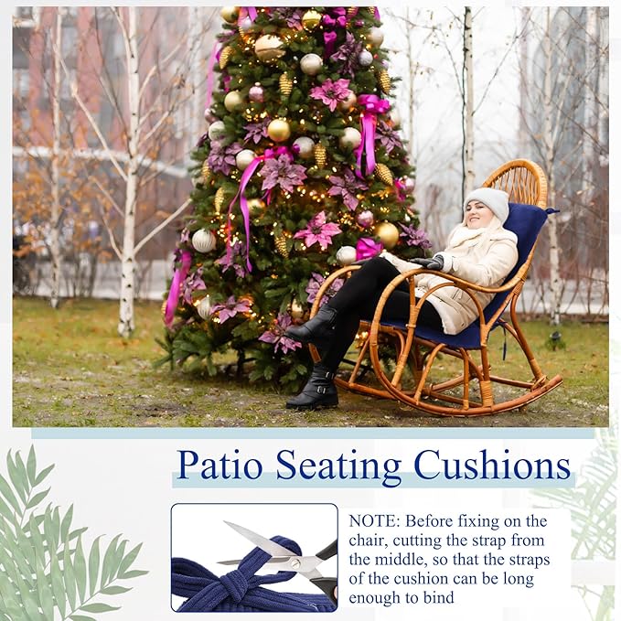 Juexica 4 Set Outdoor Patio Chair Cushions Corduroy Seat High Back Tufted Pillow Replacement Rocking Patio Chair Pads for Outdoor Indoor Home Office(Navy Blue)