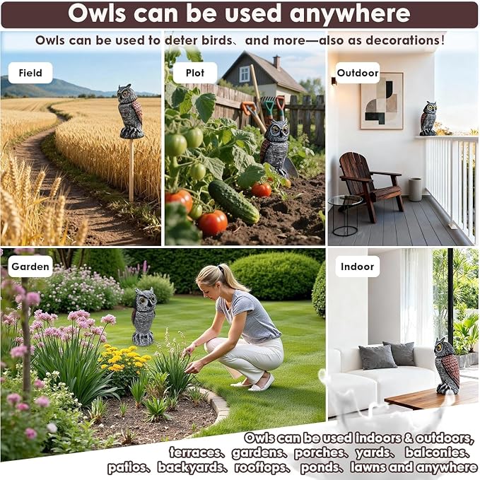 Fake owl Statue Decor 1Pack with Wind Panel, Fake Owls Waterproof for Garden Plant Orchard, Plastic owl Decor for Outside Indoor Patio Garden Yard Home Outdoor Decor